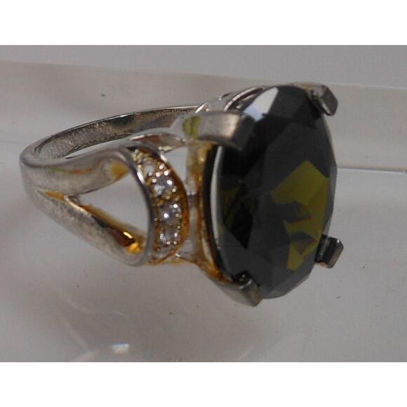 Vintage Sterling Silver Dark Green CZ Cocktail Ring NOS Statement Jewelry Size 8 - Picture 7 of 10